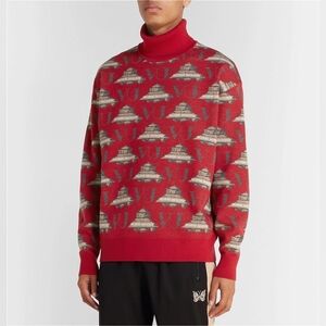 NWT Undercover-Valentino Wool-Jacquard Rollneck Sweater in Red Size 4 (Large)